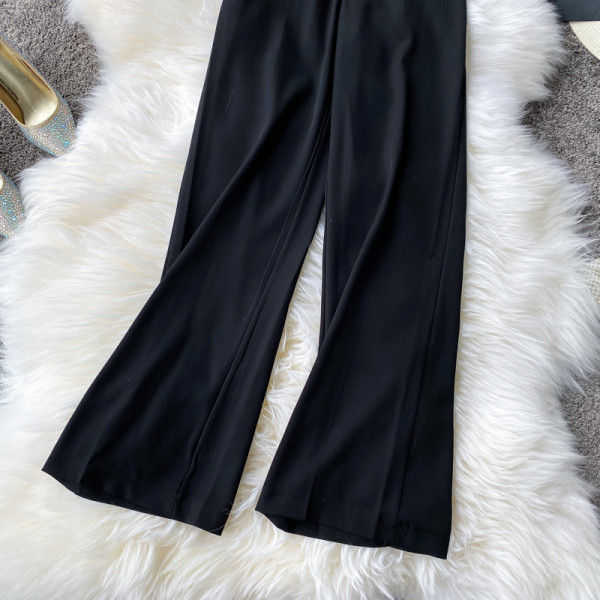 Moodsad naiste mustad püksid kõrge vöökohaga – lai mudel