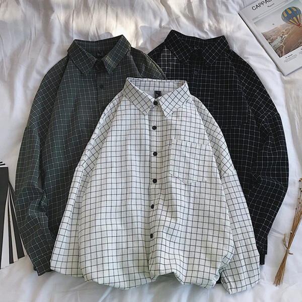 Kockás férfi ing hosszú ujjal, klasszikus gallérral és zsebbel