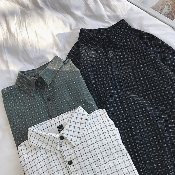 Kockás férfi ing hosszú ujjal, klasszikus gallérral és zsebbel