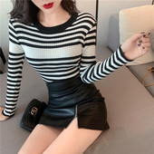 Liibuv naiste triibuline velvetist jerseist ovaalse kaelusega pluus