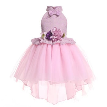 Παιδικό φόρεμα για κορίτσια με λουλούδια και τούλι και  κορδέλα στον γιακά