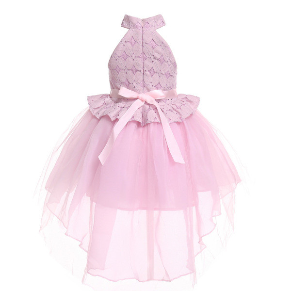 Детска рокля за момичета с цветя и тюл и панделка на яката