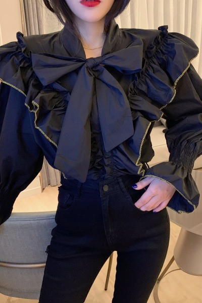 Modern női ing békával és gallérral szalaggal