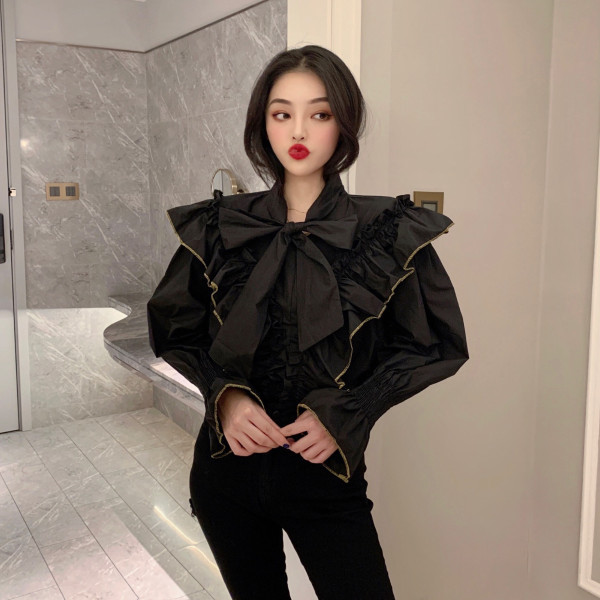 Modern női ing békával és gallérral szalaggal