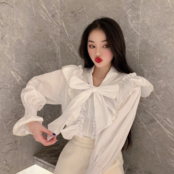 Modern női ing békával és gallérral szalaggal