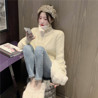 Lai kõrge krae ja nööpidega naiste kampsun