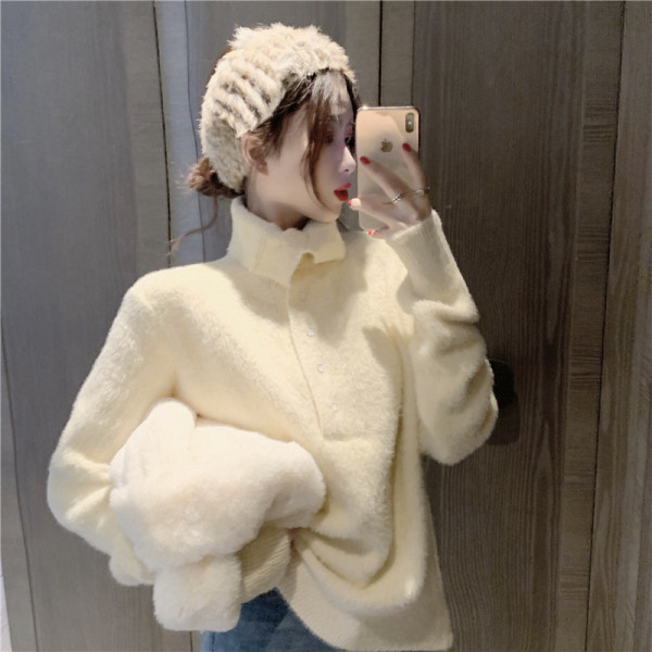 Lai kõrge krae ja nööpidega naiste kampsun