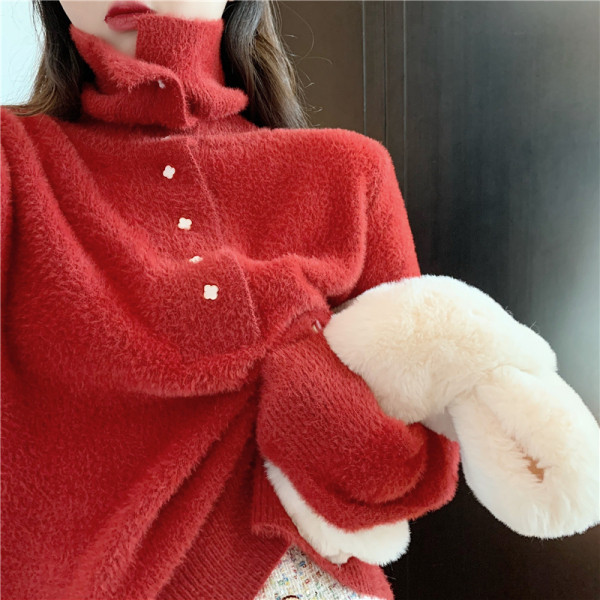 Lai kõrge krae ja nööpidega naiste kampsun