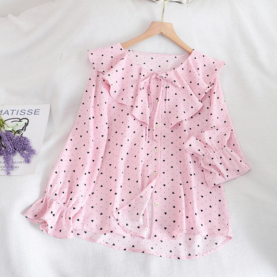 Moodne naiste täpiline pikkade varrukate ja lipsudega särk