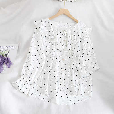 Moodne naiste täpiline pikkade varrukate ja lipsudega särk