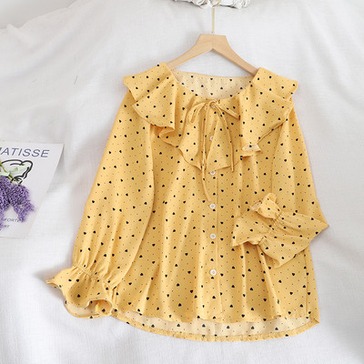 Moodne naiste täpiline pikkade varrukate ja lipsudega särk