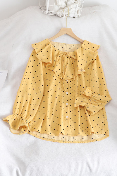 Moodne naiste täpiline pikkade varrukate ja lipsudega särk