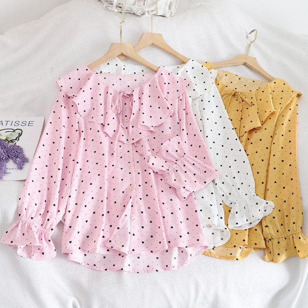 Moodne naiste täpiline pikkade varrukate ja lipsudega särk