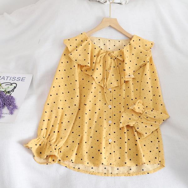 Moodne naiste täpiline pikkade varrukate ja lipsudega särk