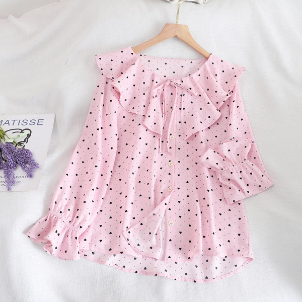 Moodne naiste täpiline pikkade varrukate ja lipsudega särk