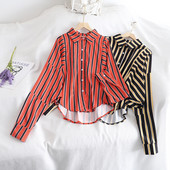 Triibuline naiste särk klassikalise krae ja nööpidega