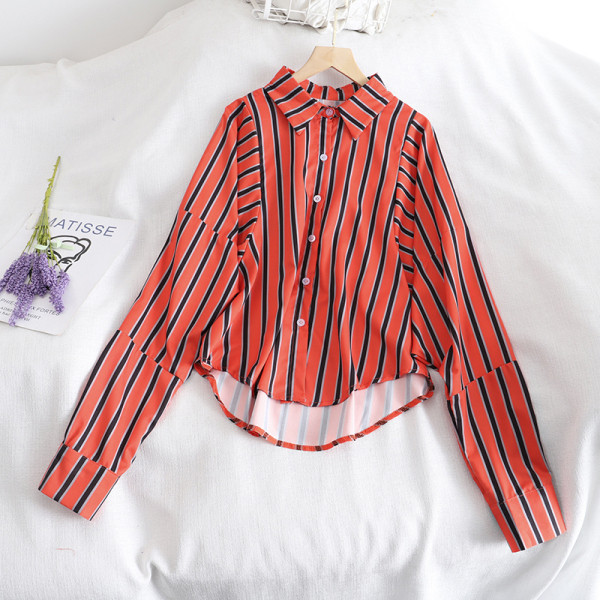 Triibuline naiste särk klassikalise krae ja nööpidega