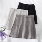 Lühike naiste seelik taskute ja kõrge vöökohaga