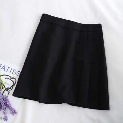 Lühike naiste seelik taskute ja kõrge vöökohaga