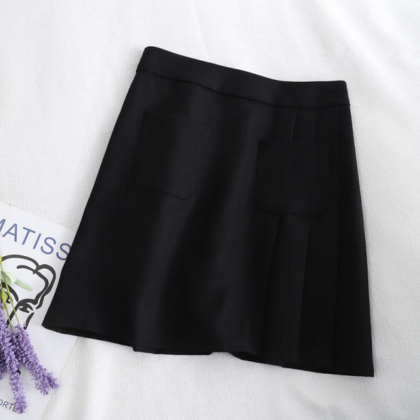 Lühike naiste seelik taskute ja kõrge vöökohaga