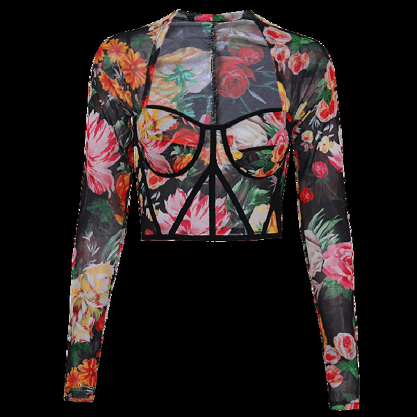 Модерна дамска блуза с дълъг ръкав, квадратно деколте и флорален десен