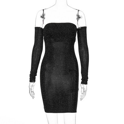 Langetatud varrukatega ja läikiva efektiga liibuv naiste kleit