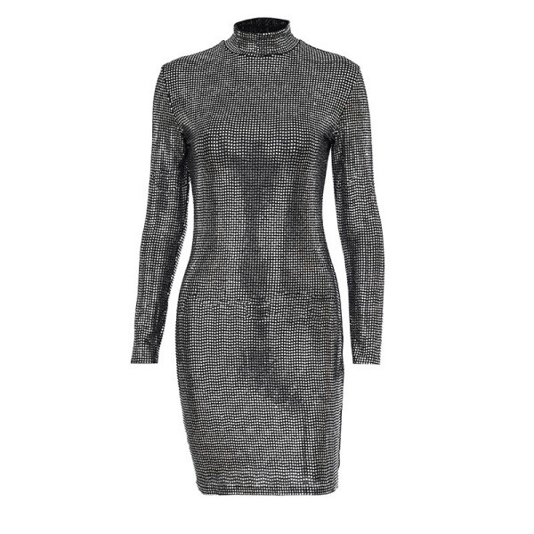 Praegune naiste särav pikkade varrukate ja kõrge kaelusega kleit