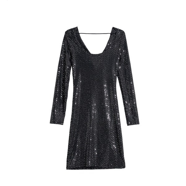 Stiilne naiste kleit ümara kaelusega ja litritega