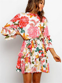 Moodne naiste kleidilõikeline 3/4 varrukate ja lillemustriga mudel