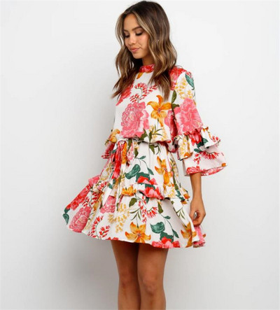 Moodne naiste kleidilõikeline 3/4 varrukate ja lillemustriga mudel