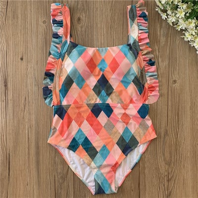 Γυναικείο ολόσωμο μαγιό εξώπλατο με φαρδιές λωρίδες ώμου και διαφορετικά σχέδια χρωμάτων