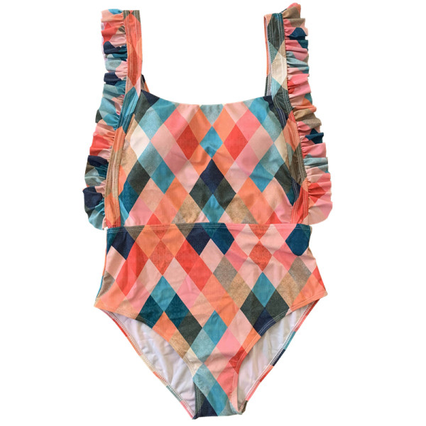 Γυναικείο ολόσωμο μαγιό εξώπλατο με φαρδιές λωρίδες ώμου και διαφορετικά σχέδια χρωμάτων