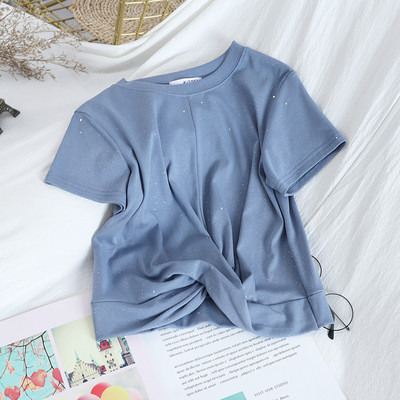 Καθημερινή γυναικεία μπλούζα με κοντό μανίκι και οβάλ ντεκολτέ