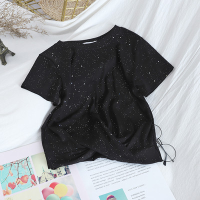 Καθημερινή γυναικεία μπλούζα με κοντό μανίκι και οβάλ ντεκολτέ