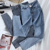 Ежедневни дамски дънки Slim модел с висока талия и нестандартно закопчаване