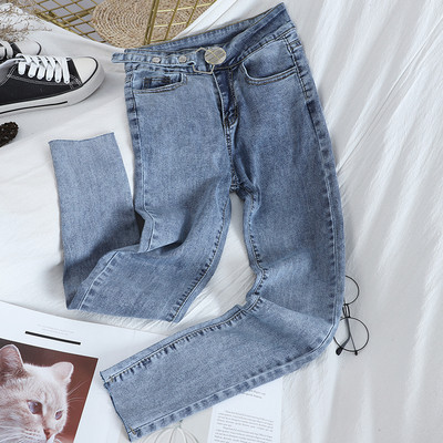 Ежедневни дамски дънки Slim модел с висока талия и нестандартно закопчаване