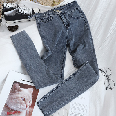 Ежедневни дамски дънки Slim модел с висока талия и нестандартно закопчаване