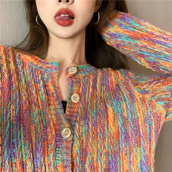 Cardigan de dama multicolor cu nasturi