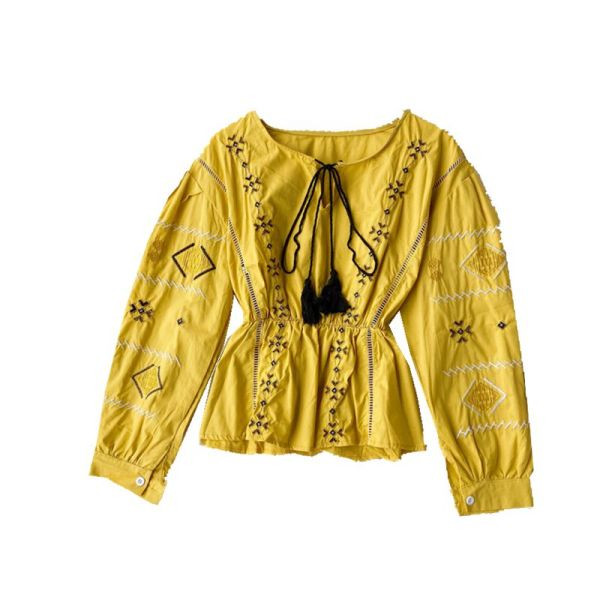 Moodne värviliste tikandite ja tuttidega naiste särk