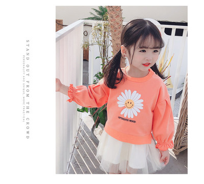 Moodne aplikatsiooni ja pikkade varrukatega lastekleit