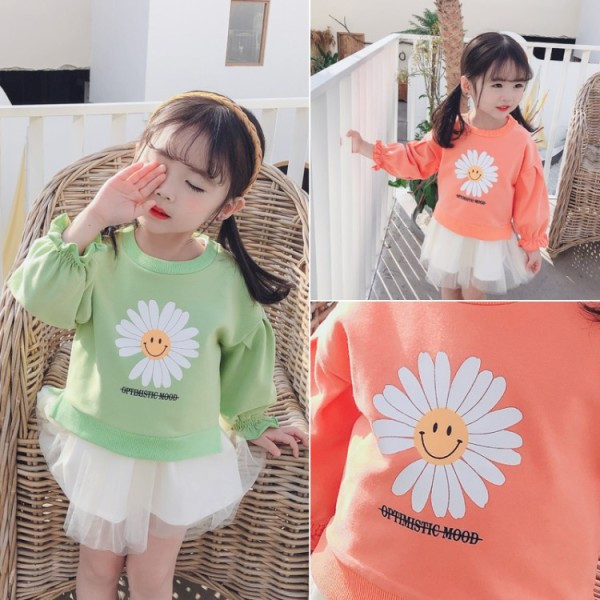 Moodne aplikatsiooni ja pikkade varrukatega lastekleit