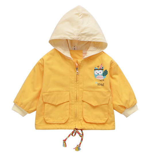 Kapuutsiga ja aplikatsiooniga kevadine laste jope tüdrukutele