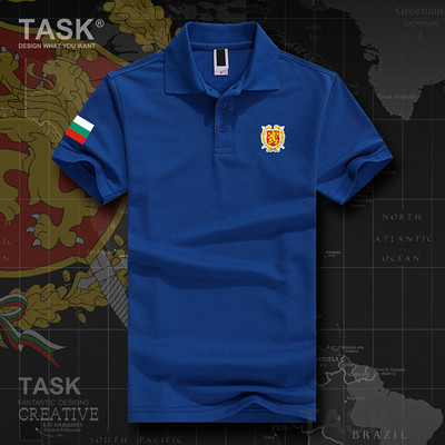 Lühikeste varrukate ja klassikalise kaelusega meeste pluus Bulgaaria embleemiga