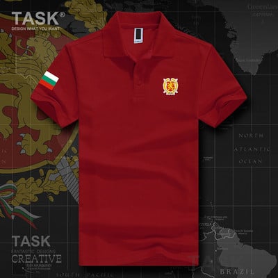 Lühikeste varrukate ja klassikalise kaelusega meeste pluus Bulgaaria embleemiga