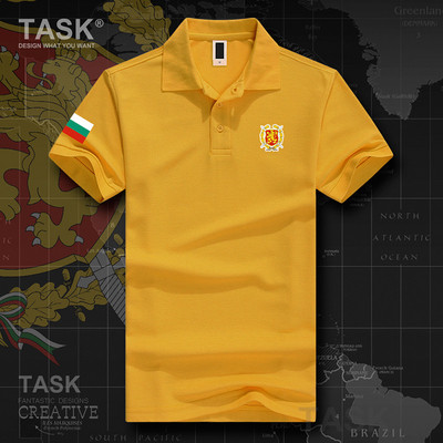 Lühikeste varrukate ja klassikalise kaelusega meeste pluus Bulgaaria embleemiga