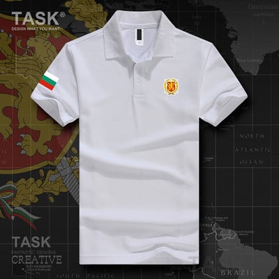 Lühikeste varrukate ja klassikalise kaelusega meeste pluus Bulgaaria embleemiga