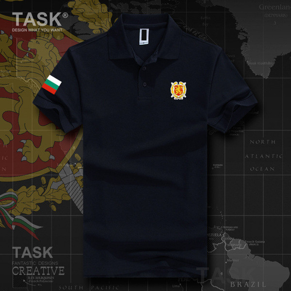 Lühikeste varrukate ja klassikalise kaelusega meeste pluus Bulgaaria embleemiga