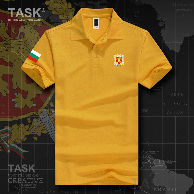 Lühikeste varrukate ja klassikalise kaelusega meeste pluus Bulgaaria embleemiga