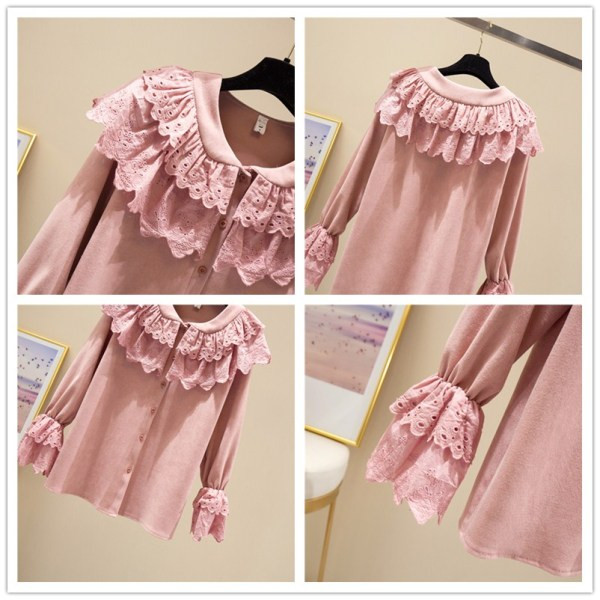 Modern női ing gombokkal és csipkegallérral