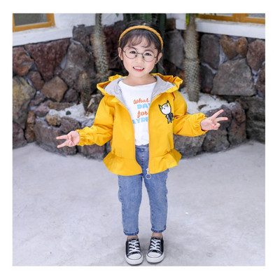 Moodne kapuutsiga ja tikandiga laste jope tüdrukutele